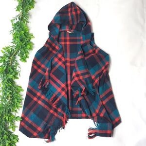 Stevie Hender plaid hooded open front vest size small
